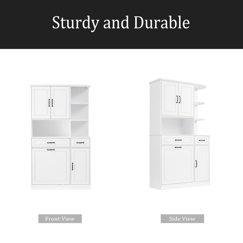Grande armoire de rangement autoportante avec tiroirs et portes, tablettes réglables, conception à tiroir rabattable, armoire de rangement moderne pour la salle de bain, le salon ou le bureau
