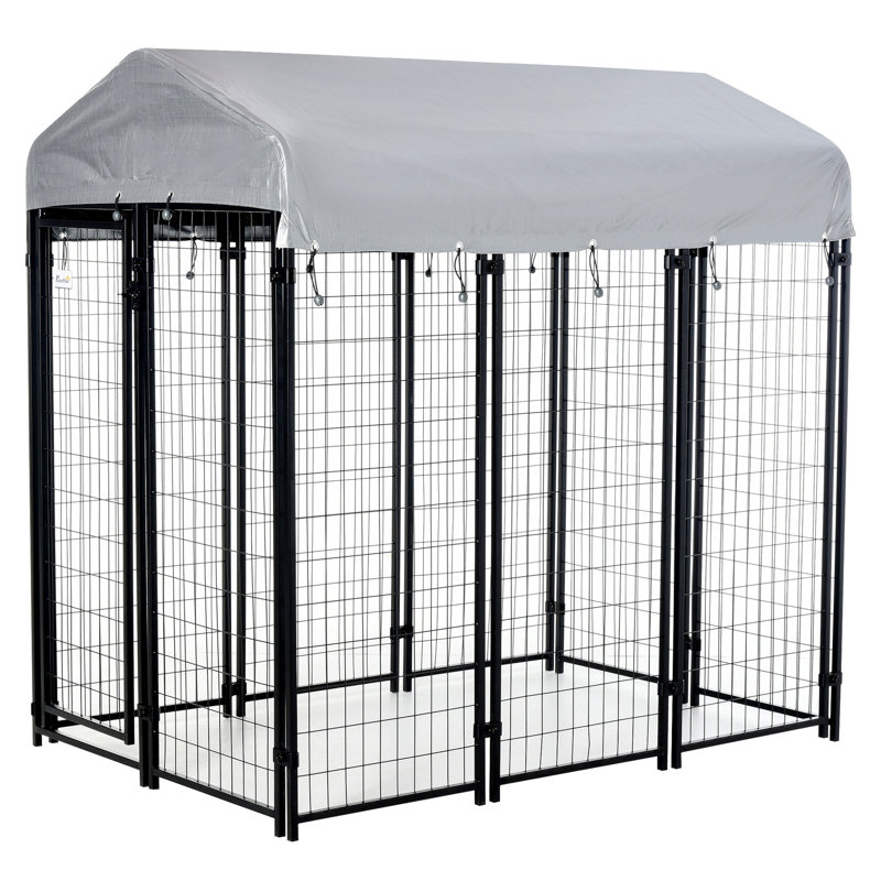 Pawhut 6' X 4' X 6' Dog Playpen Outdoor, Dog Kennel Dog Exercise Pen With Lockable Door, Water-Resistant Canopy, For Medium And Large Dogs
