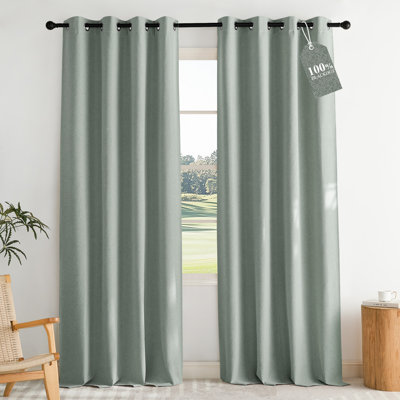 100% Blackout Linen Textured Curtains for Bedroom, Privacy Protection & Noise Reducing Drapes, Insulated Window Treatments for Farmhouse, 2 Panels