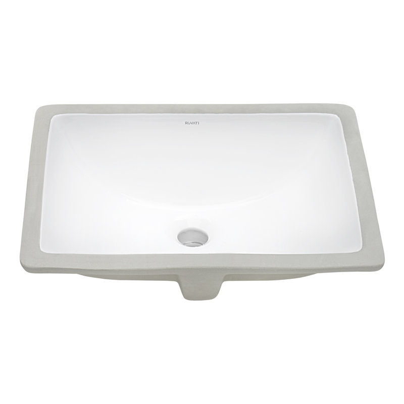 Ruvati 16 x 11-3/4 inch Undermount Bathroom Vanity Sink White Rectangular Porcelain Ceramic with Overflow -