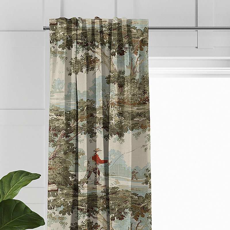 Greenwood Linen Abstract Room Darkening Pinch Pleat Single Curtain Panel, 40" W x 108" L