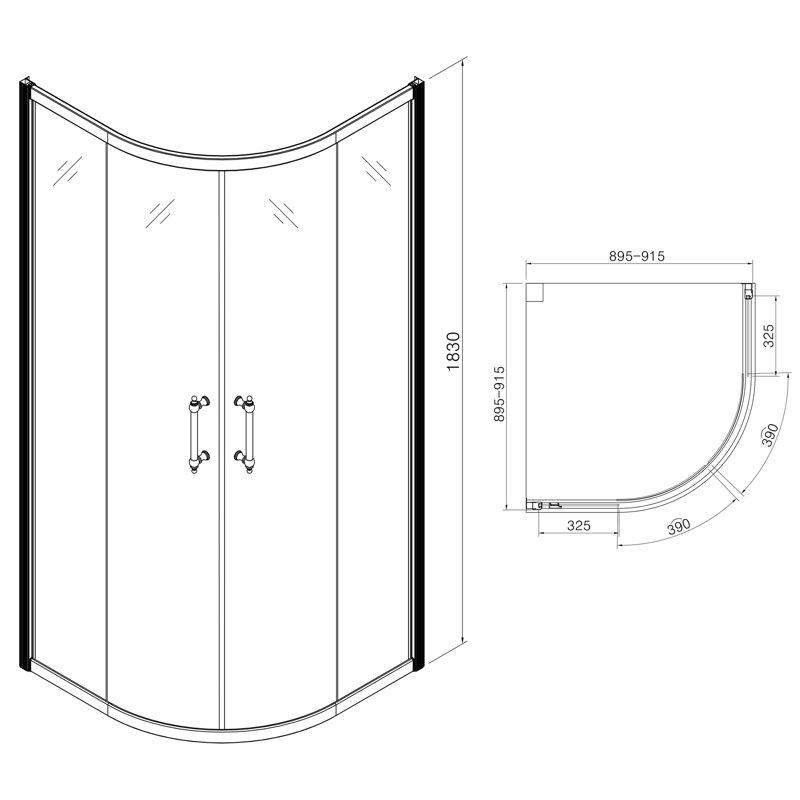 Chrome Frameless Neo-Round Corner Shower Enclosure, 36" x 72"