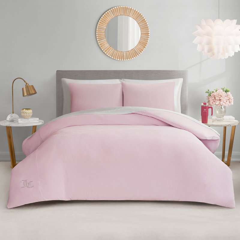 Juicy Couture Solid Velour Comforter Sets, Twin Extra Long Comforter + 1 Standard Sham, Marshmallow Pink