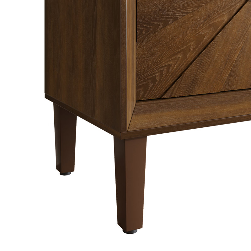 Credenza - Symmetrical Sunburst Door Design Storage Cabinet, Antique Brown