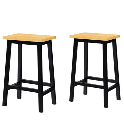 Tabouret de comptoir de cuisine en bois massif de 25,6 po de hauteur, 2 places, noir avec repose-pieds, chaises de bar style, hauteur, noir, ambiance pour la salle à manger