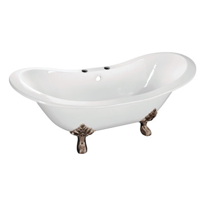 Kingston Brass Aqua Eden 61-Inch Cast Iron Oval Double Slipper Clawfoot Tub (7-Inch Faucet Drillings)