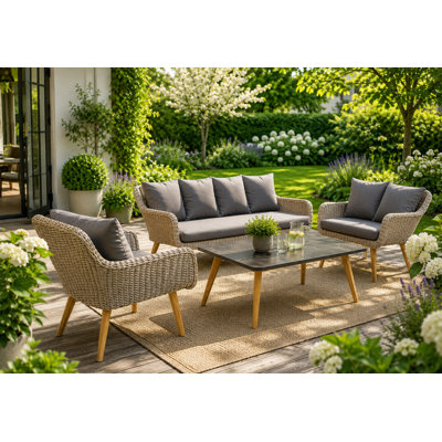 4 Piece Siena Sofa Seating Set (Include 2pcsxArmchair & 1pcx3-Seaters & 1pcxCoffee Table, set of 4 pcs)