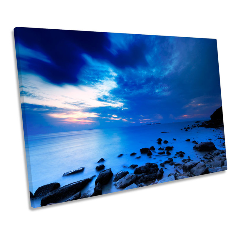 Blue Seascape Ships Horizon - Wrapped Canvas Print, 61cm H x 91.4cm W x 4cm D