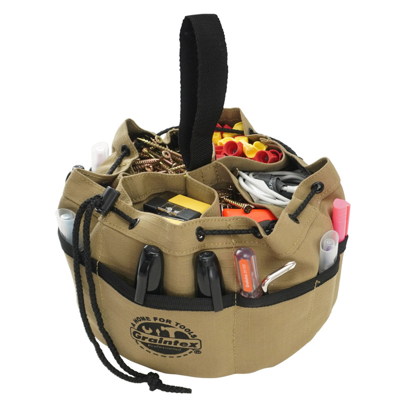 Khaki Canvas 10" Tool Grab Bag with Drawstring Closure