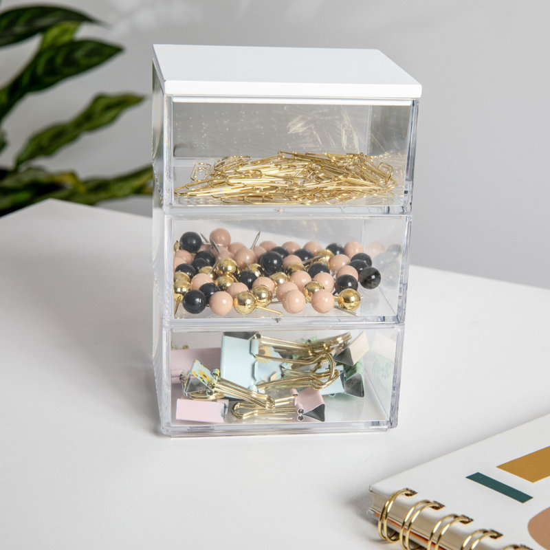 Bacs de rangement en plastique de qualité supérieure Martha Stewart avec couvercle en bois Brody, Blanc