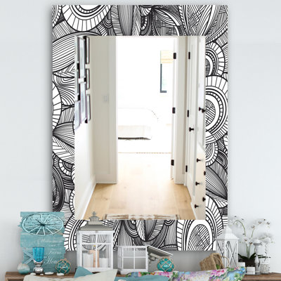 Geometric Leaves In Black and White - Traditional Mirror - Vanity Printed Mirror