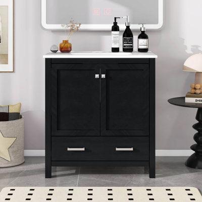 Ensemble de meuble-lavabo moderne 30 po avec lavabo, armoire de rangement en bois massif avec 2 portes à fermeture douce et un tiroir