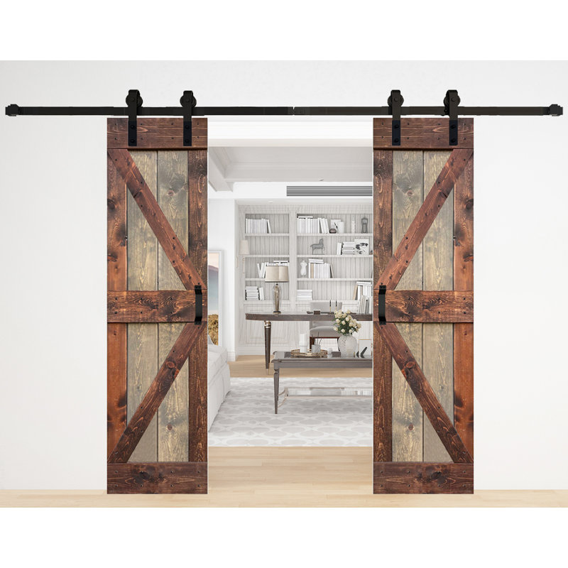 Porte de grange double lambrissée peinte avec panneau et quincaillerie d'installation - assemblage requis, 48 po x 84 po