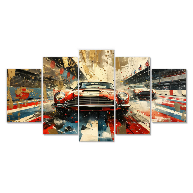 American Flag Colour Of Old Car Race - Race Tracks Wall Art Print Set