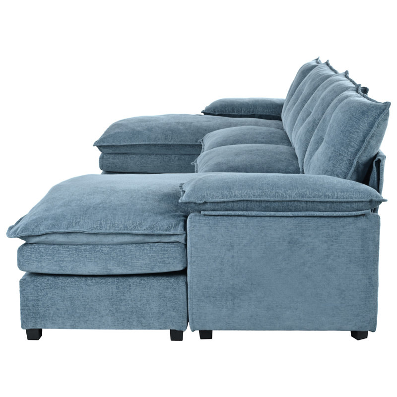 Canapé modulaire en U en chenille avec accoudoirs réglables, Bleu