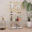 Armoires | Vitrine moderne en verre trempé H de 65 pouces, lumières DEL Bluetooth, télécommande et amp; Contrôle des applications, roulettes pivotantes verrouillables, blanc | Blanc cassé | Salon