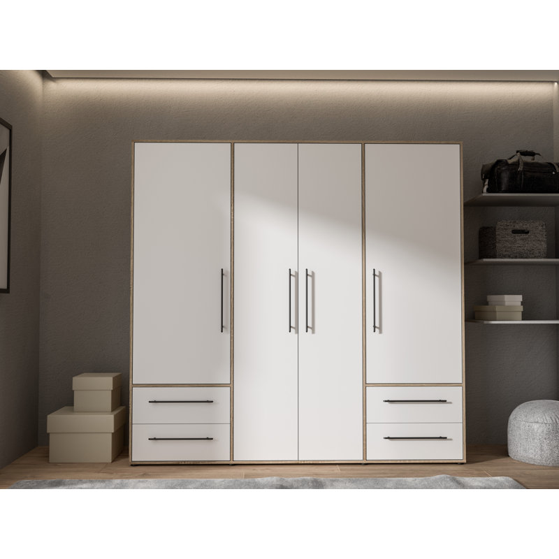 Minija 4 Door Manufactured Wood Wardrobe, Sonoma Oak/White