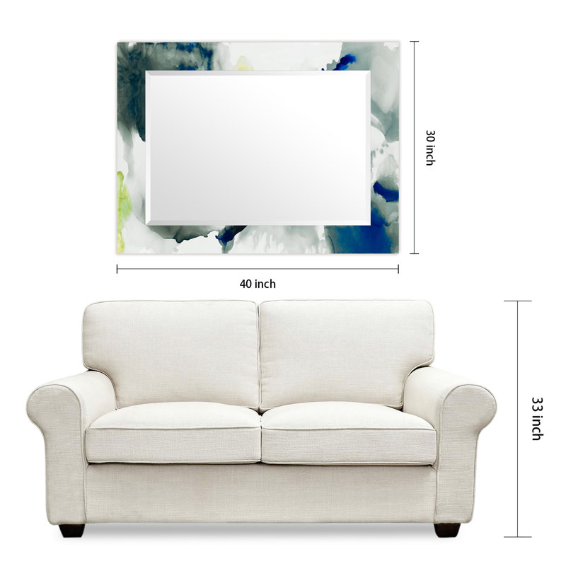 "Part The Skies I"Rectangular Beveled Mirror on Free Floating Reverse Printed Tempered Art Glass, 40" x 30"