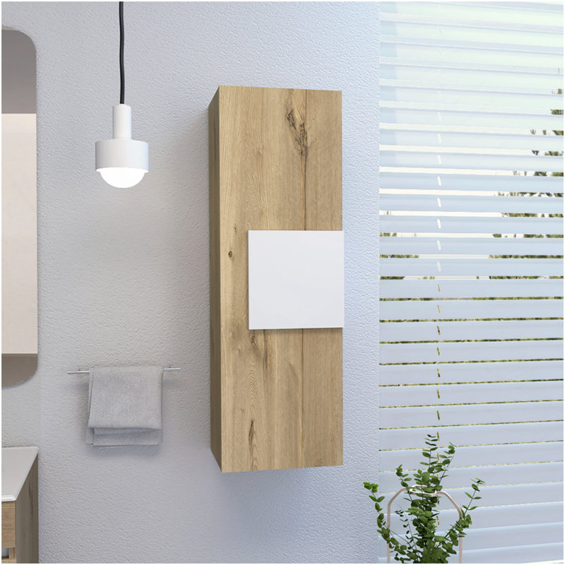 Armoire à portes simples H 38 po, trois tablettes, chêne clair / blanc