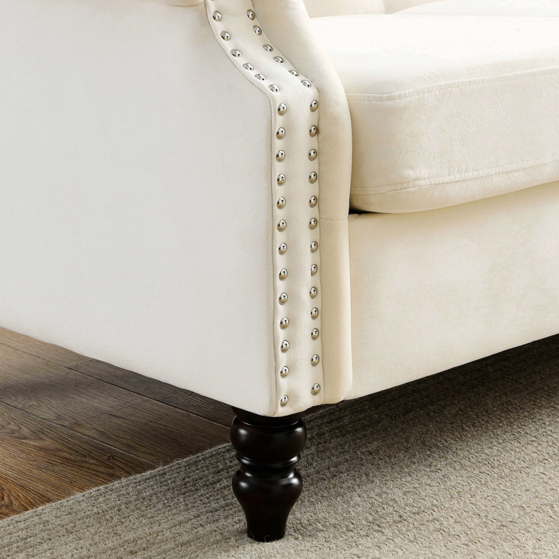Canapé Chesterfield Meghans, H 32 po x l 79 po x P 30 po, Velours beige