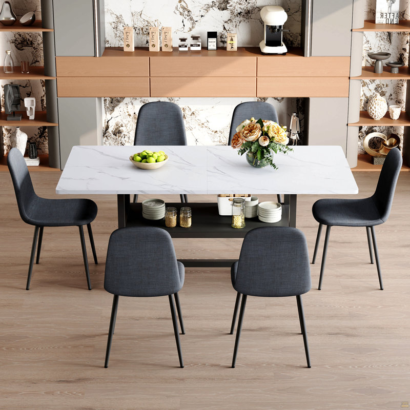 Table And Chair Set, 7 Pieces: Table, 6 Chairs