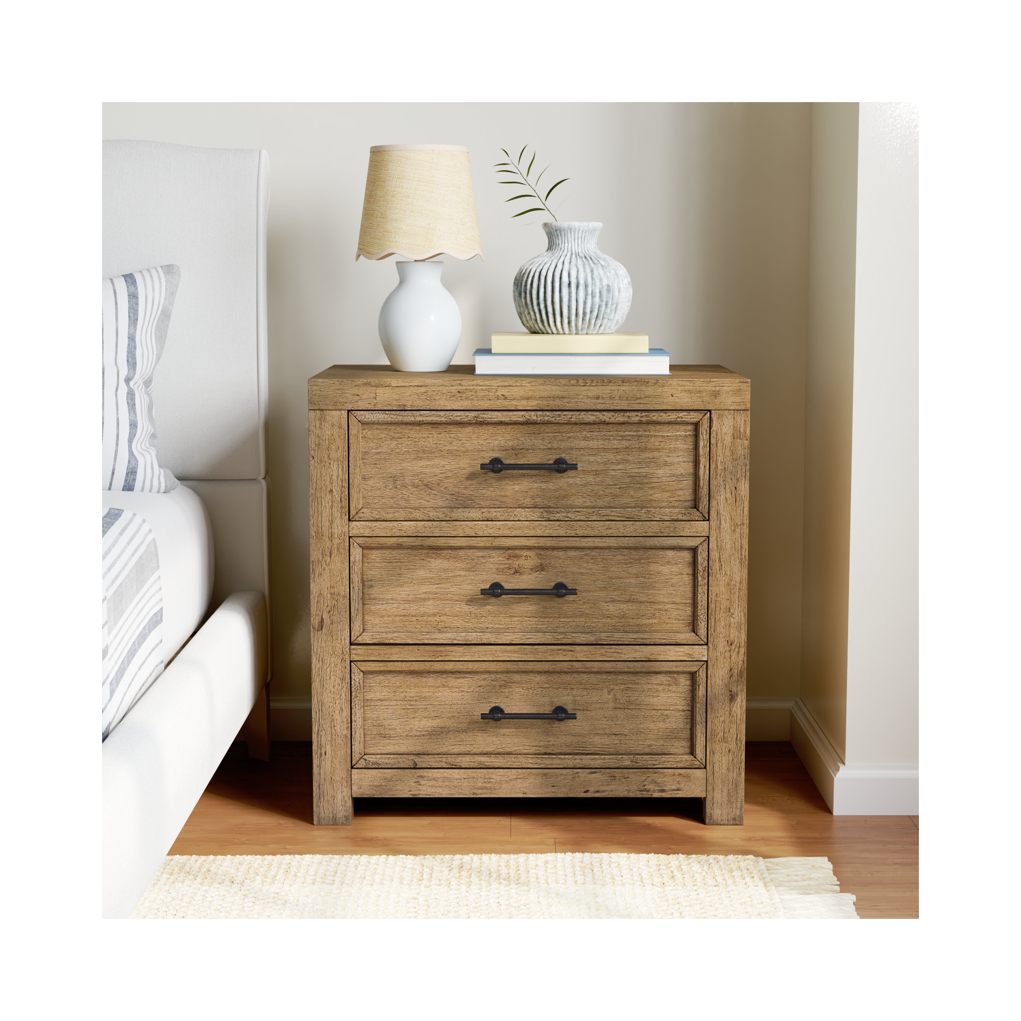 Oakland 3 - Drawer Nightstand, Toasted Almond