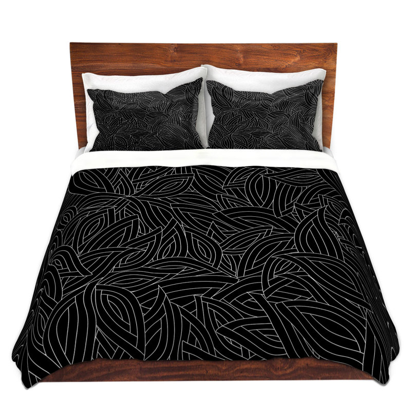 Ensemble de housse de couette black leaves, 1 housse + 2 taies très grand lit
