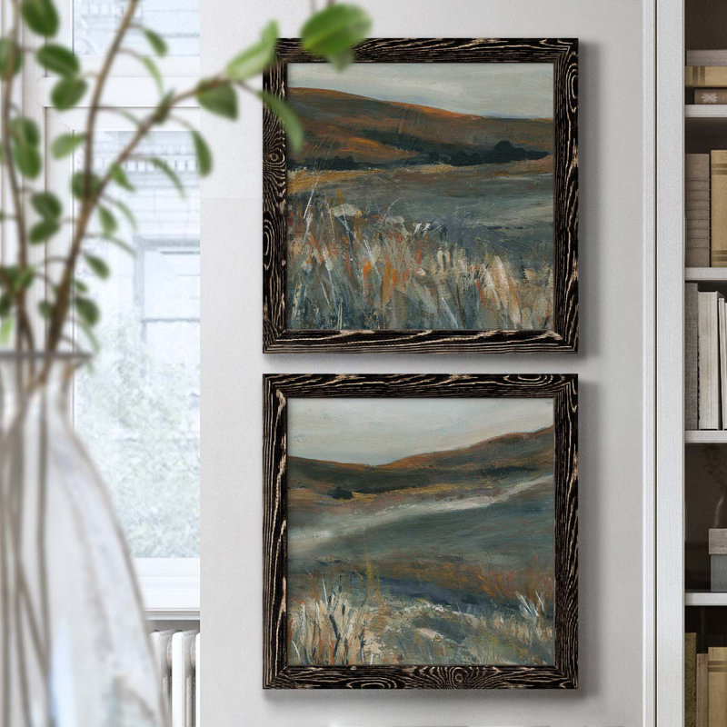 «Copper Dusk I», ensemble de 2 peintures sur toile encadrées, Cadre noir, H 20 po x l 40 po x P 1,5 po