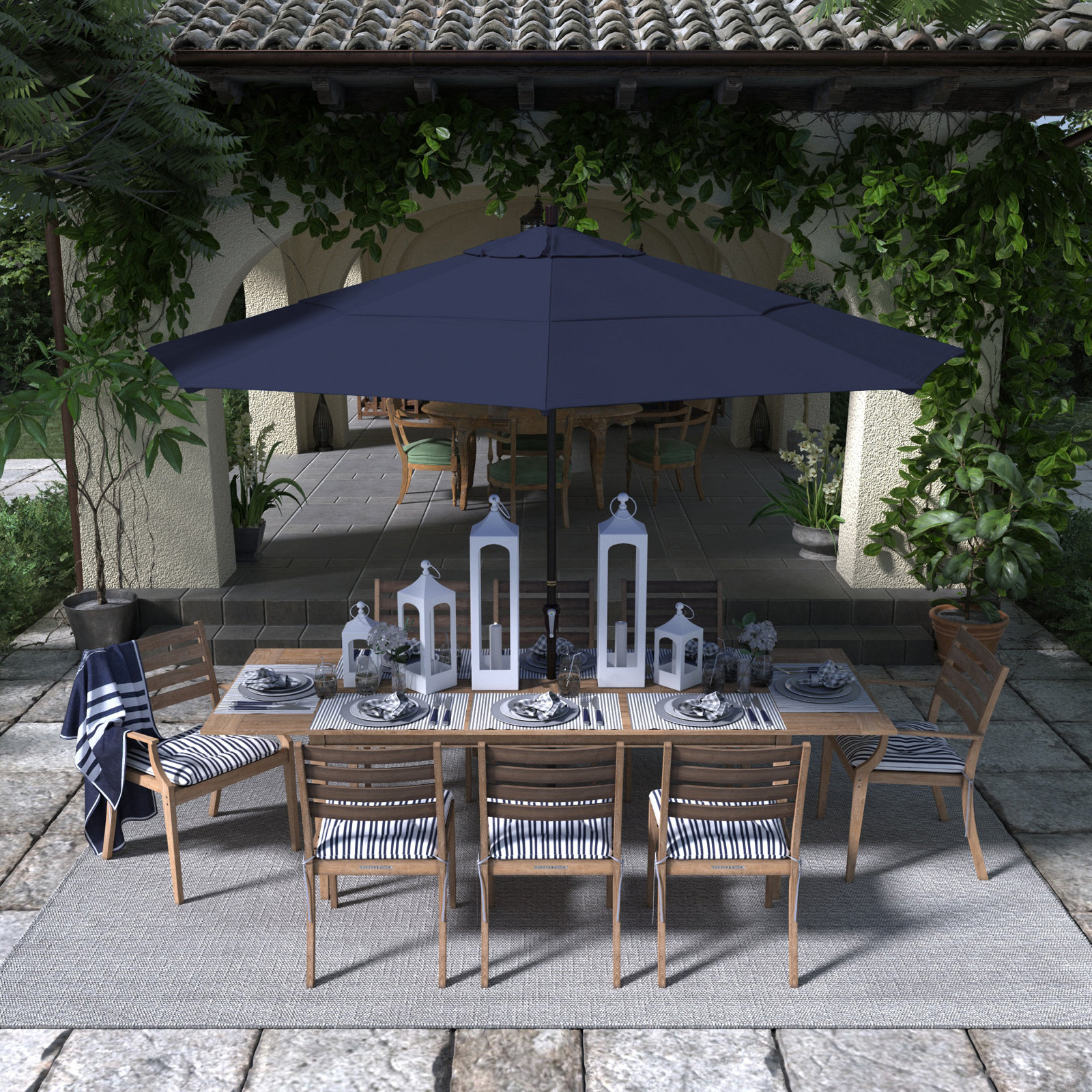 132'' Outdoor Umbrella, Navy Blue- Olefin