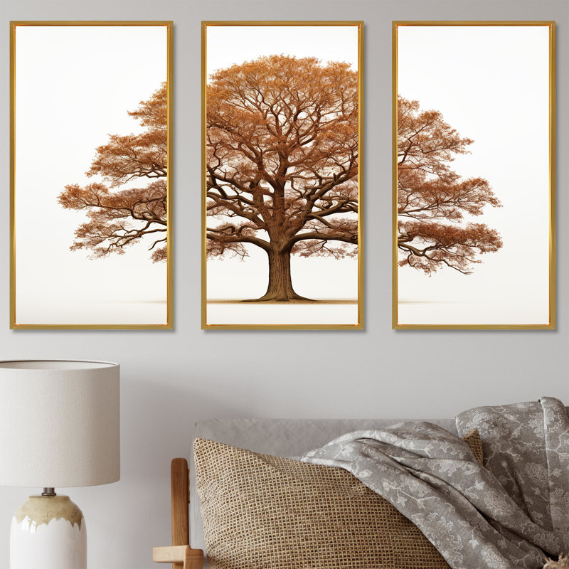 «Brown Oaks Outline II», ensemble d'art sur toile de chêne, Cadre flottant doré, H 40 po x l 60 po x P 1 po