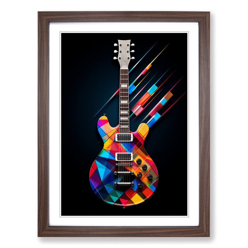 Electric Guitar Geometric - Framed Print, Walnut Framed, 34cm H x 25cm W
