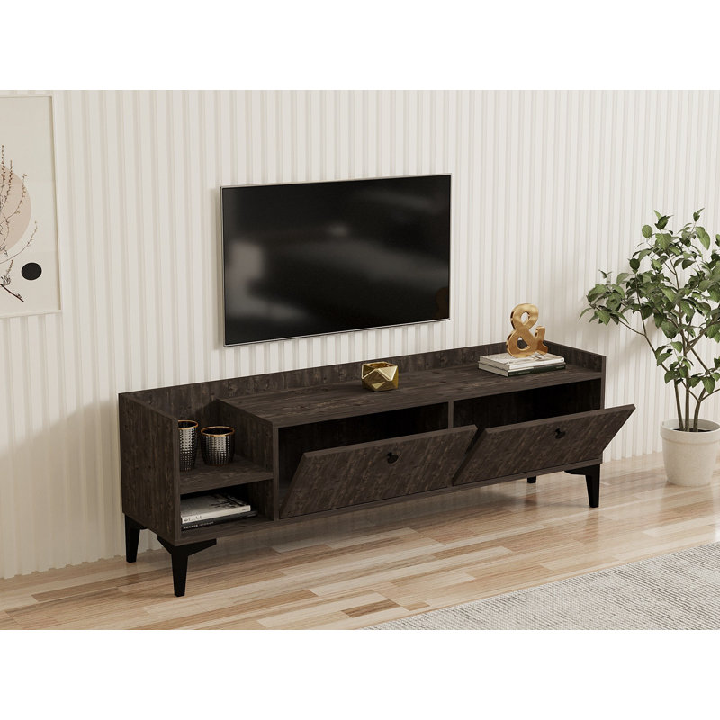 Keikei Unfinished TV Stand with Fireplace Included, Dark Brown