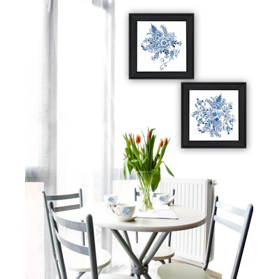 Lark Manor™ "Delph Designs Of Blue And White Florals" Framed Wall Art For Living Room, Wall Art Print For Home Decor, Bedroom Wall Art By Cindy Jacobs