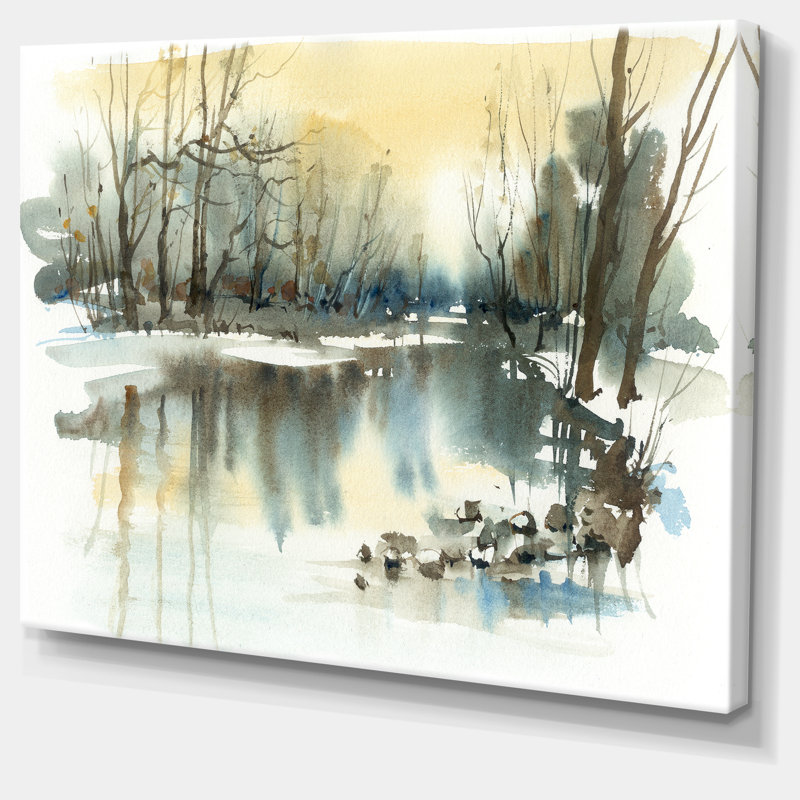 Rivière en hiver - reproduction sur toile tendue, H 20 po x l 40 po x P 1po