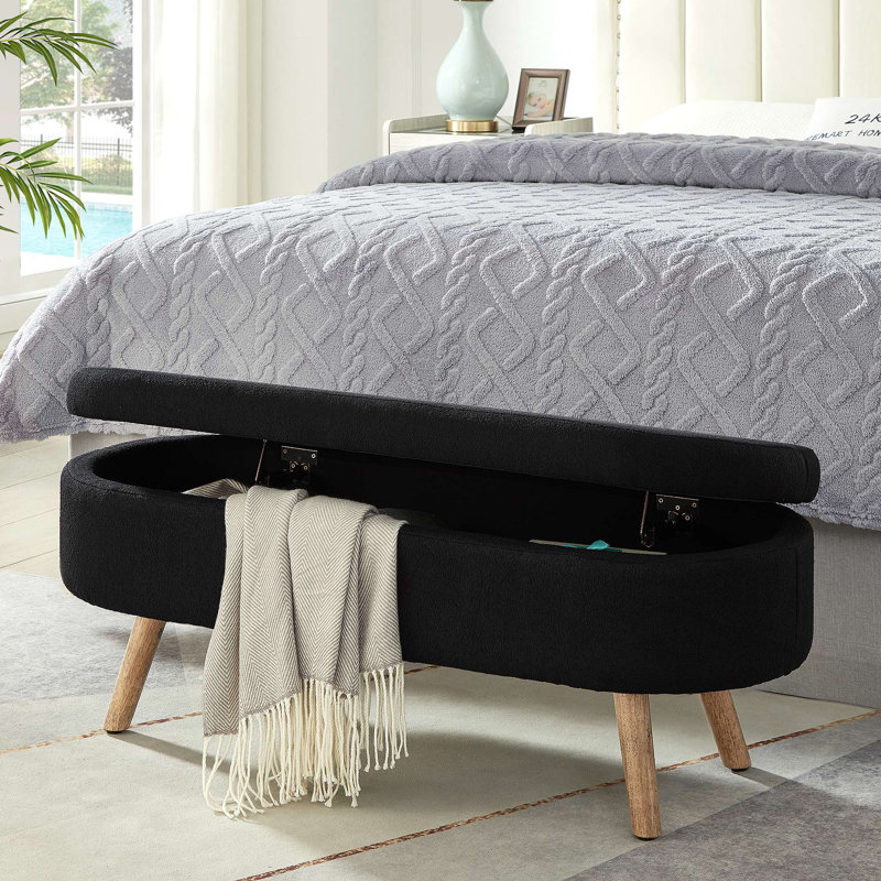 Banc de rangement avec repose-pieds ovale Luxury, Noir