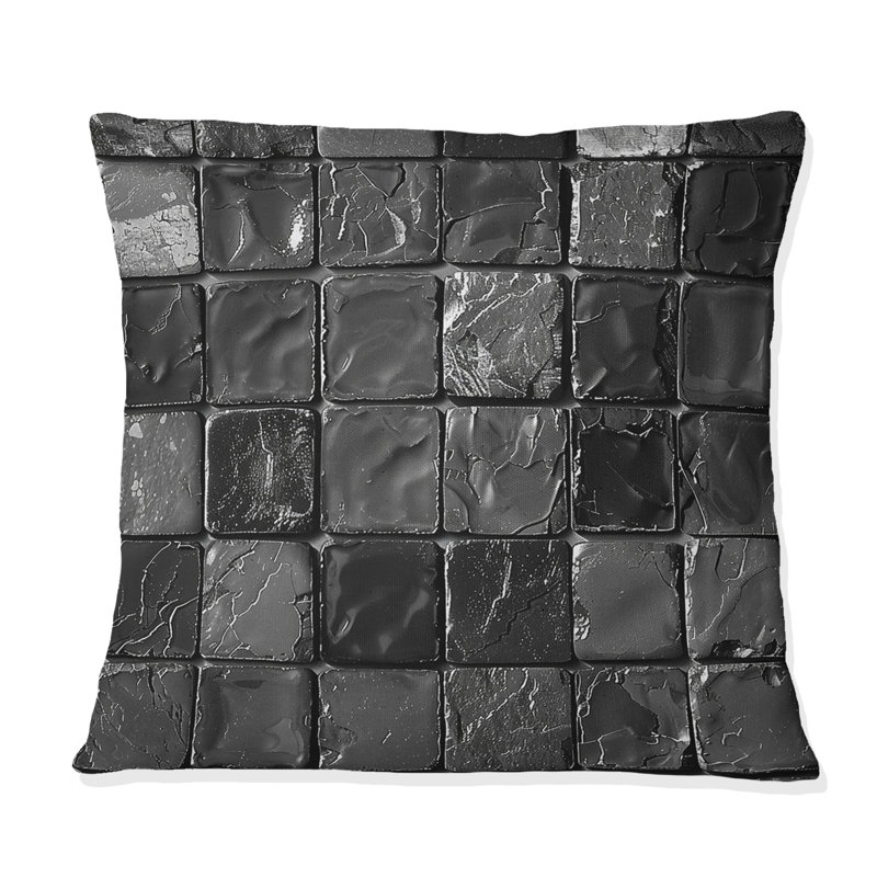 Carreaux de mosaïque noirs modernes V - Coussin décoratif moderne, H 18 po x l 18 po