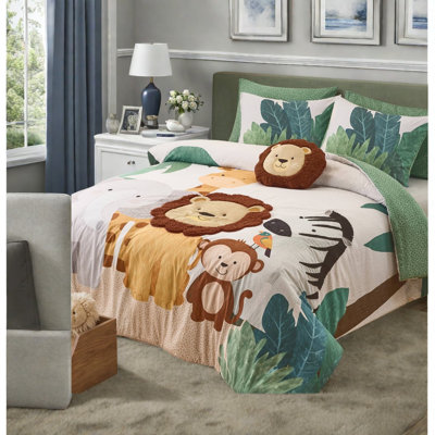 Ensembles de literie Safari, édredon en microfibre pour grand lit avec coussin lion