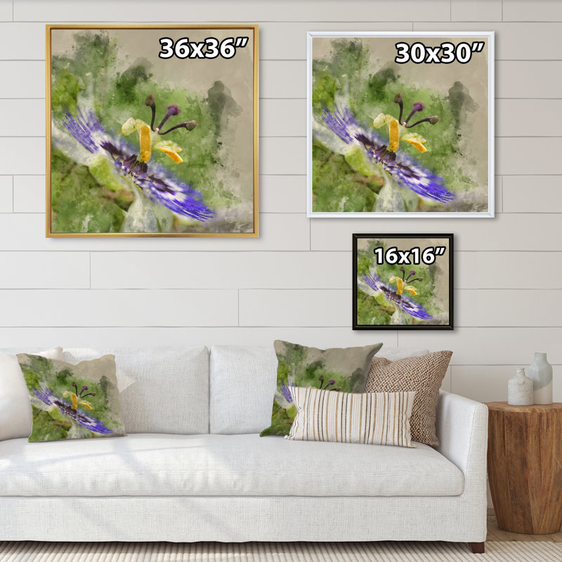 Abstrait fleur mauve - Peinture, H 16 po x l 16 po, Cadre flottant brun