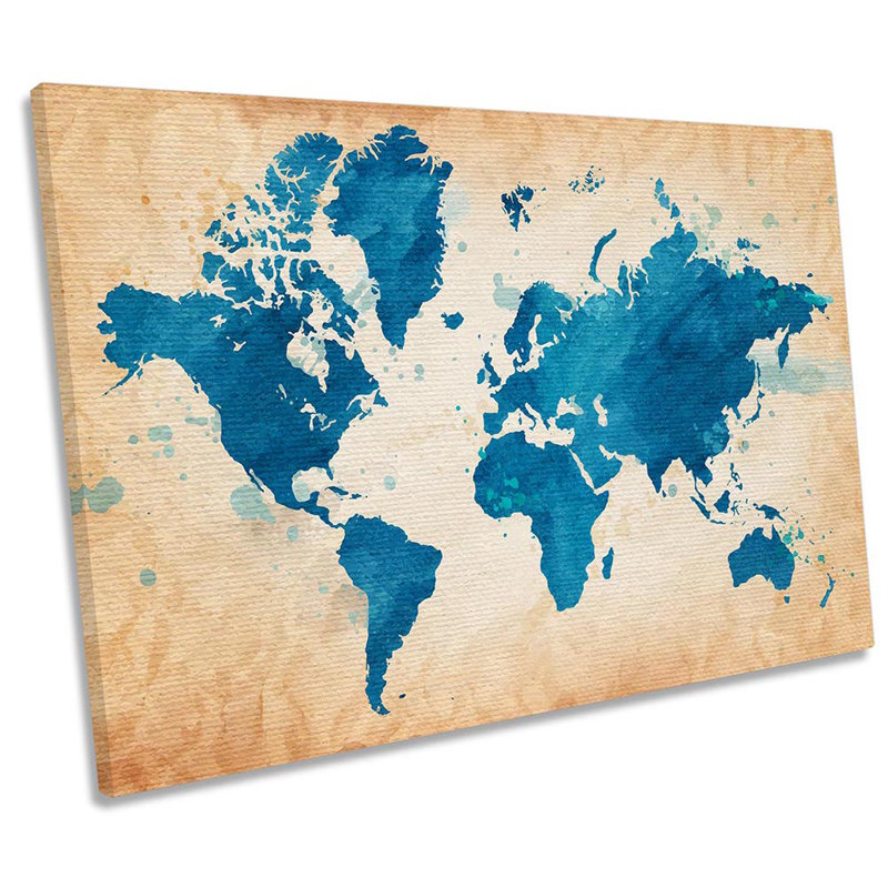 Map World Blue Grunge - Wrapped Canvas Print, 61cm H x 91.4cm W x 4cm D