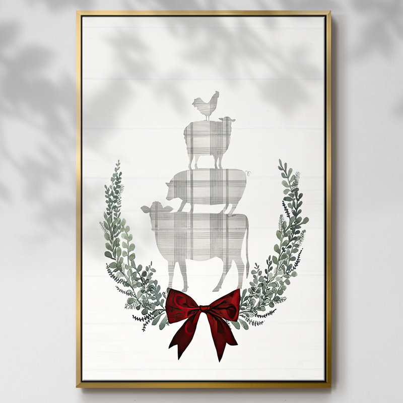 Yuletide Animals II, toile tendue avec châssis, Cadre flottant doré, H 37 po x l 25 po x P 1,5 po