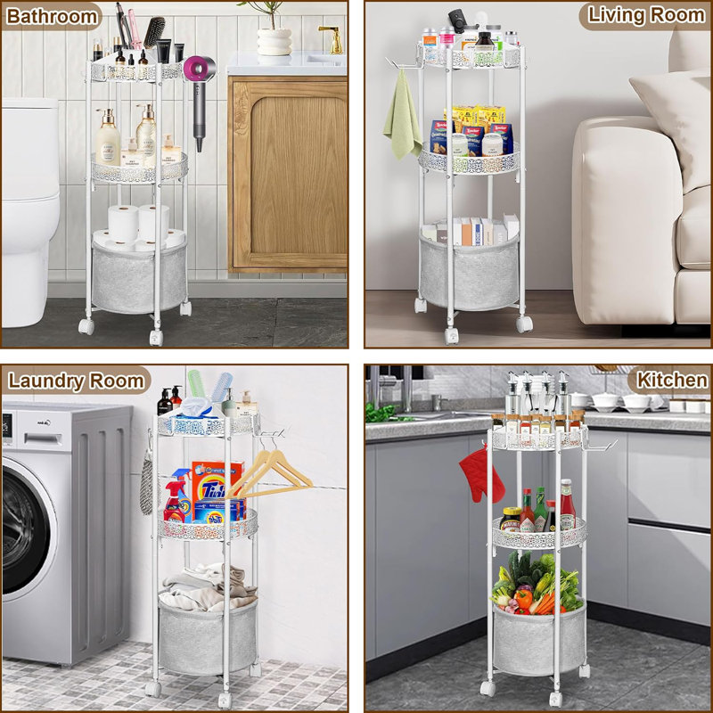 Chariot de maquillage à 3 niveaux avec support pour sèche-cheveux - Organisateur de cosmétiques de qualité salon, chariot de rangement pour salle de bain mobile, produits de maquillage essentiels