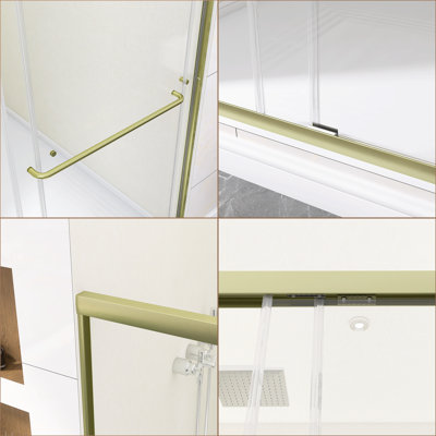 60" W X 70" H Framed Double Sliding Shower Door, 6Mm Explosion-Proof Tempered Glass With Inner Nano Film, Brushed Gold Finish Aluminum Alloy Frame, Bathroom Shower Enclosure With Towel Bar