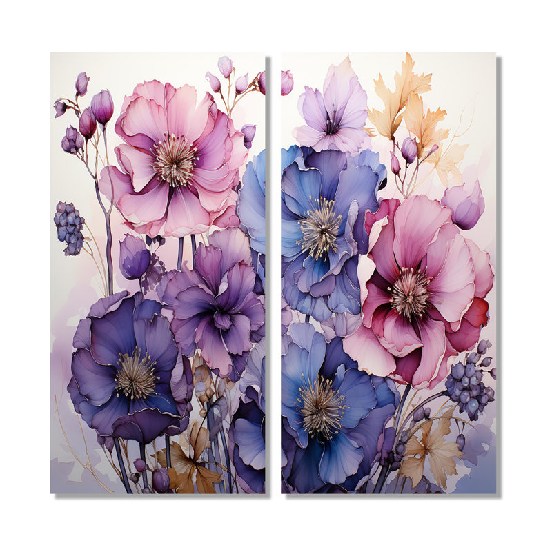 Mauve mystique Blooms IV - Décoration murale mauve 2 panneaux, H 40 po x l 40 po, Toile tendue, Ne s’applique pas