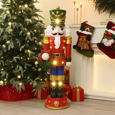 4Ft Lighted Nutcracker Red Soldier with Wreath, Battery Operated Christmas Decoration