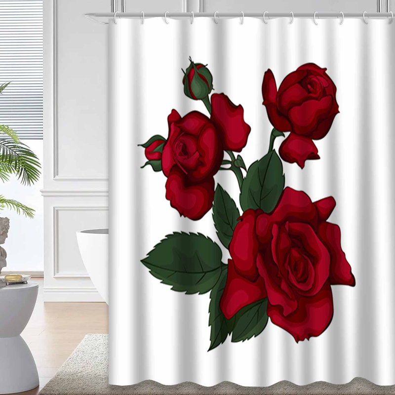 Rideau de douche avec 12 crochets Roses, L 72 po x l 84 po