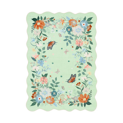 Kaldi Boho Washable Area Rug for Dining Room Non-Slip Butterfly Floral Bedroom Rugs Ultra-Thin Carpet