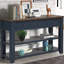 Console en bois de pin massif 48 po, table d'appoint moderne avec 3 tiroirs de rangement et 2 tablettes. Facile à assembler (bleu marine + plateau brun)