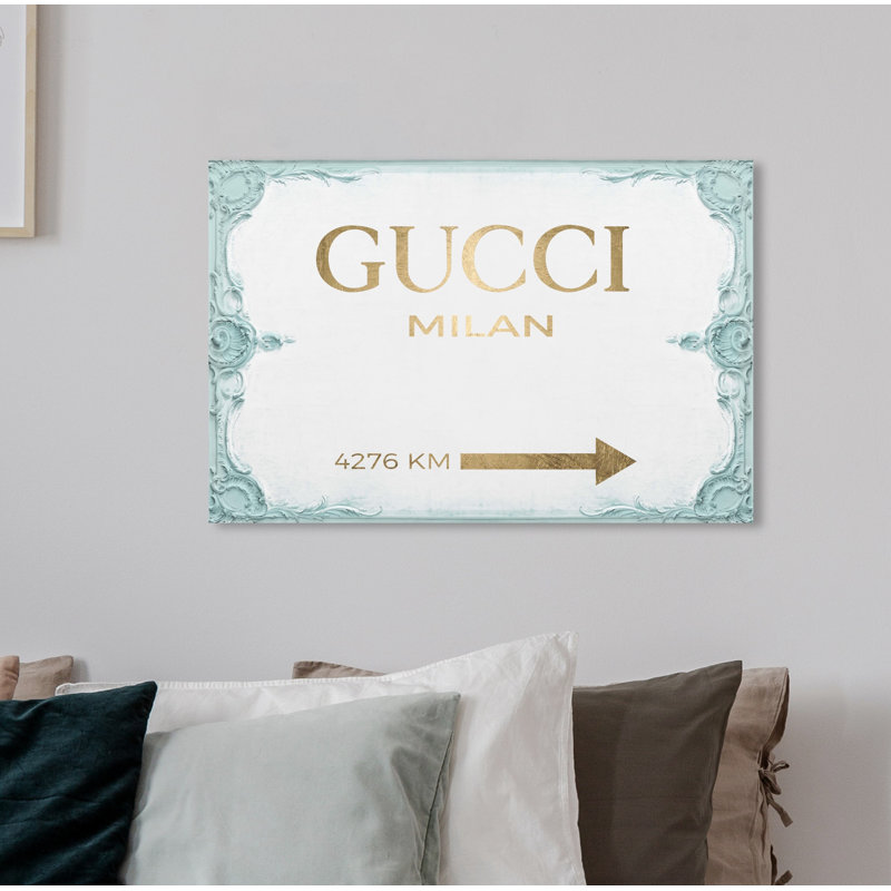 «Milan Sign Aqua», art textuel sur toile, H 20 po x l 30 po, Toile tendue