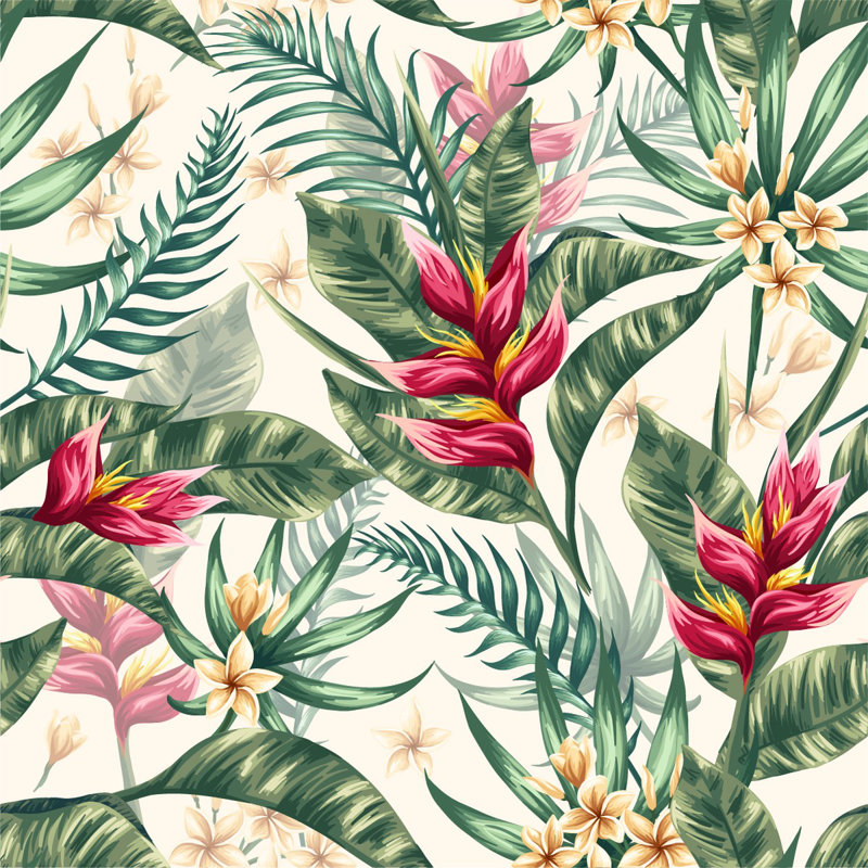 Murale plantes exotiques et fleurs Kiamber, L 8,33 pi x L 8,33 pi