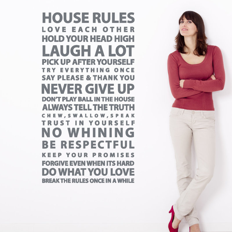 Décalcomanie murale citation "house rules", Gris orage, H 48 po x l 26 po x P 0,01 po